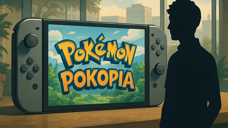 Логотип Pokémon Pokopia на фоне консоли Nintendo Switch 2