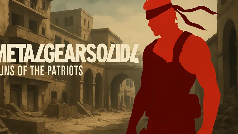 Логотип Metal Gear Solid 4: Guns of the Patriots и персонаж Солид Снейк.