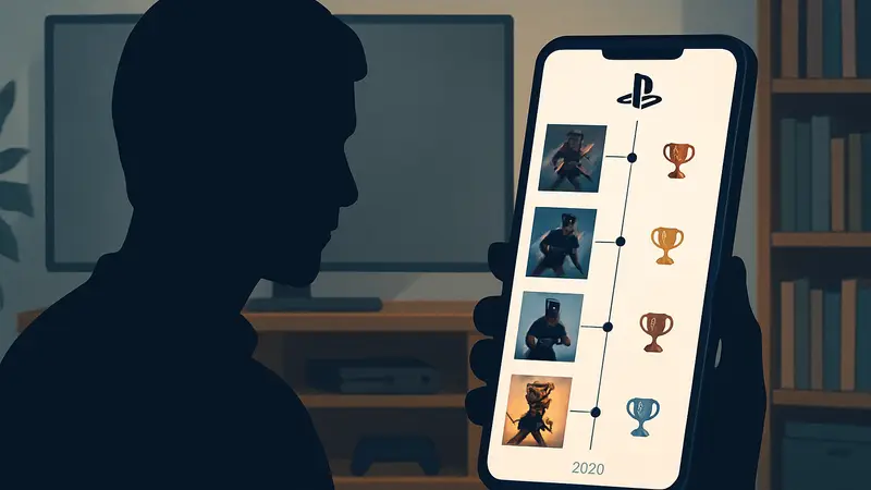 Скриншот приложения, показывающего таймлайн PlayStation с трофеями