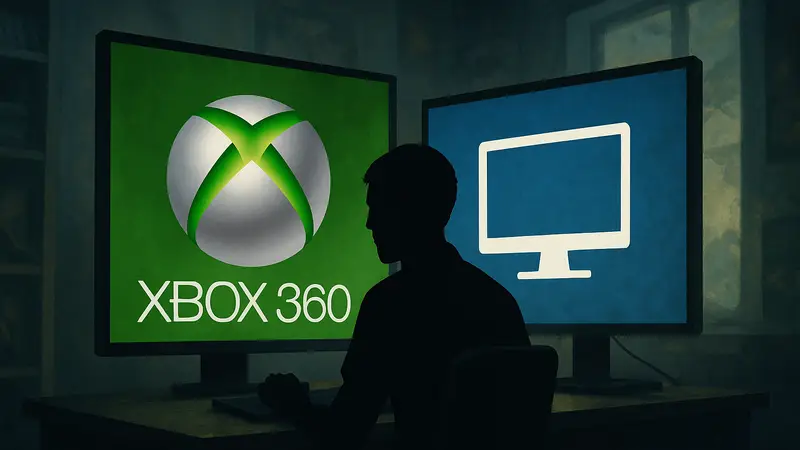 Изображение логотипа Xbox 360 и иконки PC, эмулятор Xbox 360 на ПК.