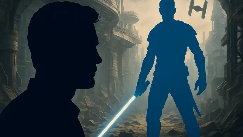 Актёр Сэм Уитвер и изображение Старкиллера из игры Star Wars: The Force Unleashed