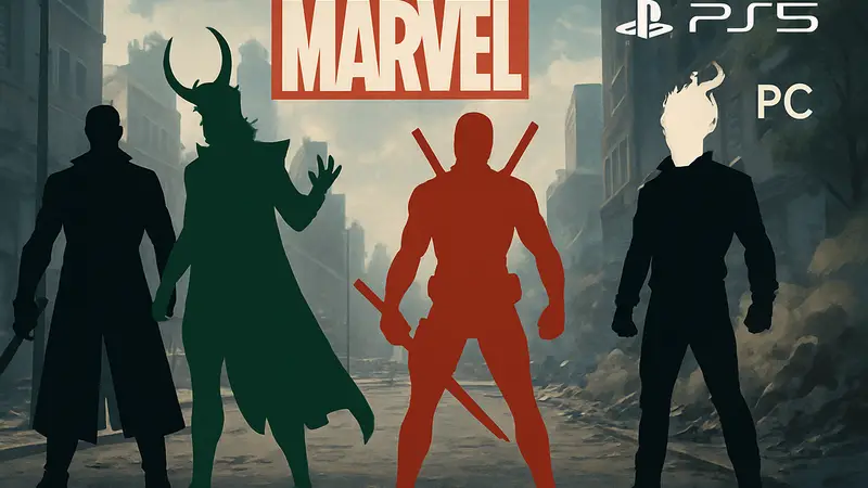 Изображение героев Marvel Tokon: Блэйд, Локи, Дэдпул, Призрачный Гонщик в файтинге для PS5 и PC.