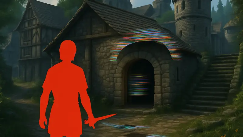 Скриншот из игры The Elder Scrolls IV: Oblivion Remastered с заметными графическими багами или проблемами производительности.