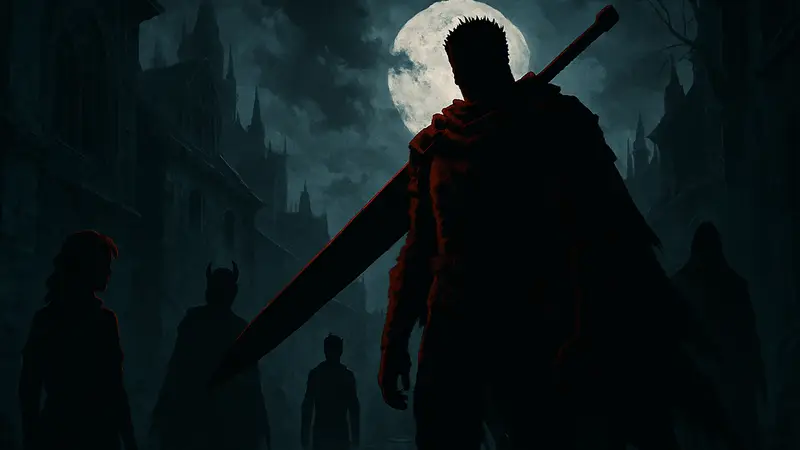 Гатс из аниме Берсерк или другие главные герои мрачных аниме-сериалов в темных тонах