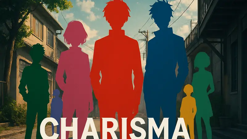 Тизер-постер аниме Charisma House с главными героями и названием.