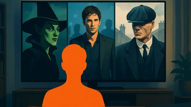 Кадры из фильмов «Злая: За добро», «Иллюзия обмана» и сериала «Острые козырьки» на экране стриминга.