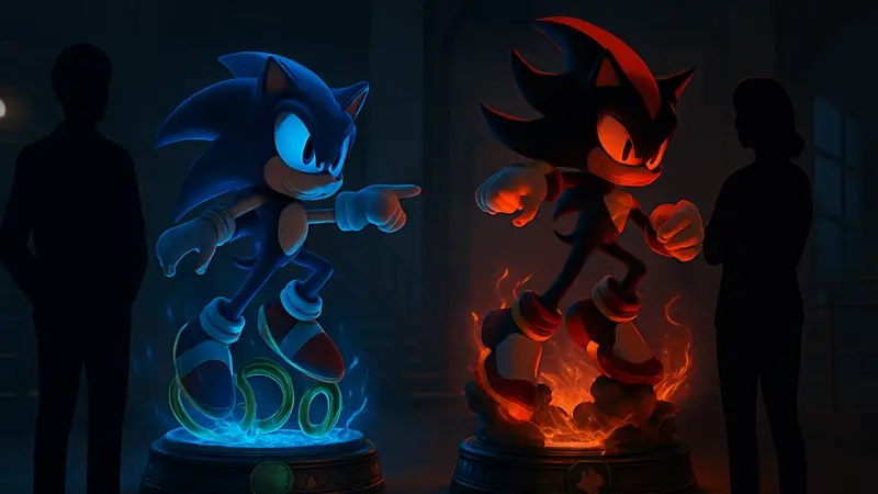 Коллекционные статуи Соника и Шэдоу из Sonic Adventure 2 от First 4 Figures с подсветкой.