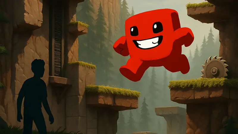 Скриншот из Super Meat Boy 3D, демонстрирующий платформер