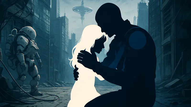 Главные герои игры Pragmata, Хью и Диана, изображённые в эмоциональный момент