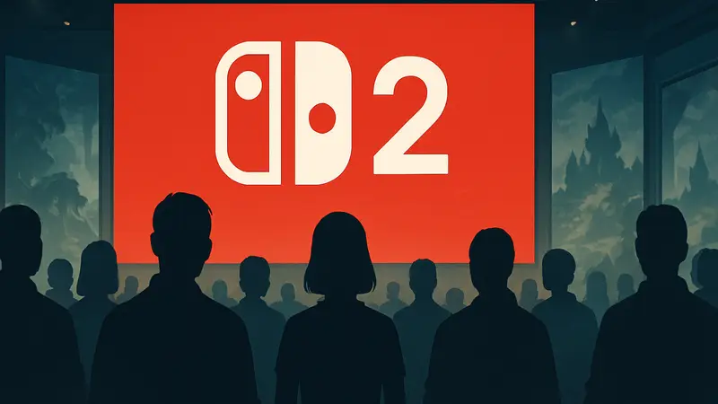 Логотип Nintendo Switch 2 на фоне презентации, символизирующей Partner Showcase и новые игры
