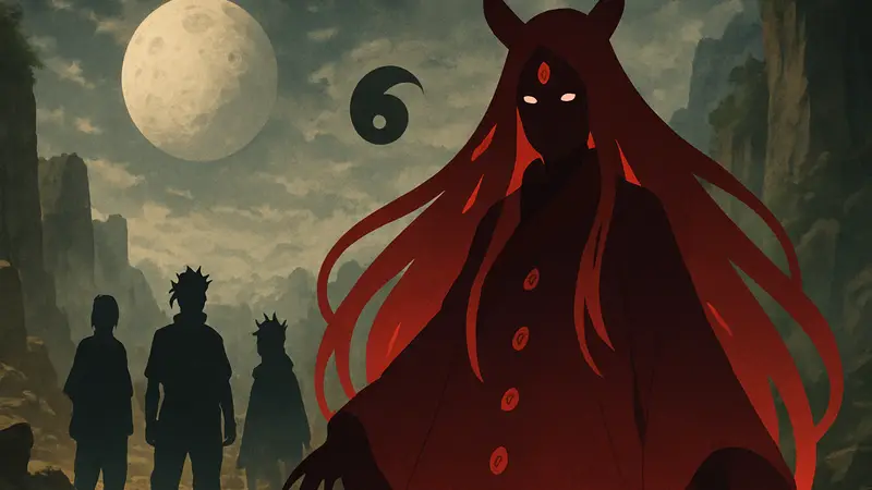 Кагуя Ооцуцуки из аниме Наруто, изображенная как мощный и таинственный антагонист.