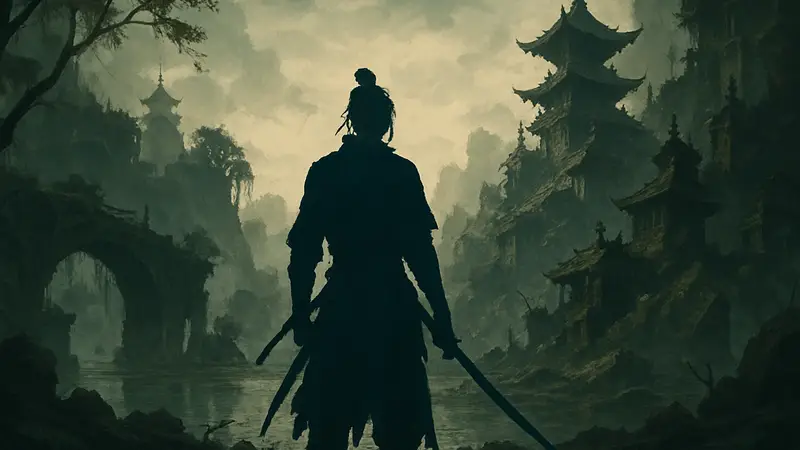 Герой игры Phantom Blade Zero, силуэт на фоне загадочного мира, с надписью «66 дней до смерти».