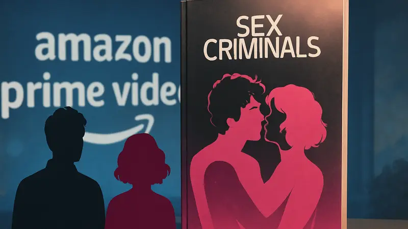 Обложка комикса "Sex Criminals" на фоне логотипа Amazon Prime Video, символизирующая предстоящую экранизацию.