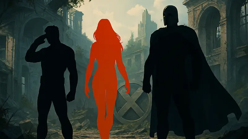 Изображение Циклопа, Джин Грей и Магнето из комиксов Marvel X-Men, концепт-арт фильма.