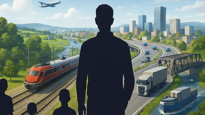 Скриншот из игры Transport Fever 3, демонстрирующий масштабные транспортные сети и городскую инфраструктуру.