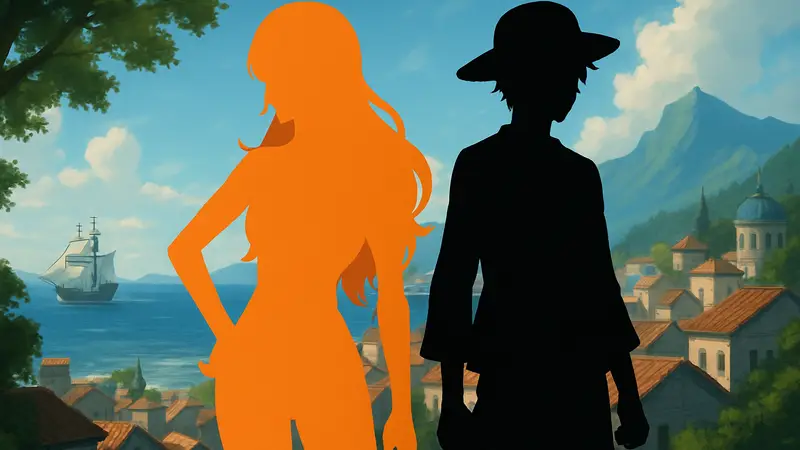 Nami и Luffy из One Piece, иллюстрации персонажей аниме