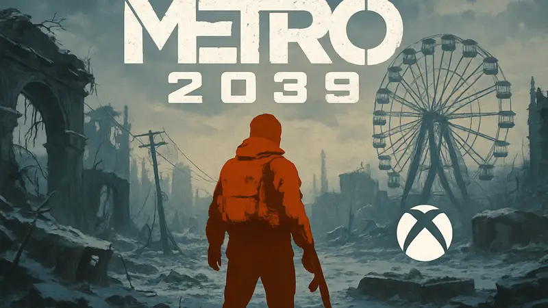 Логотип Metro 2039 на фоне постапокалиптического мира, анонс игры на Xbox Showcase.