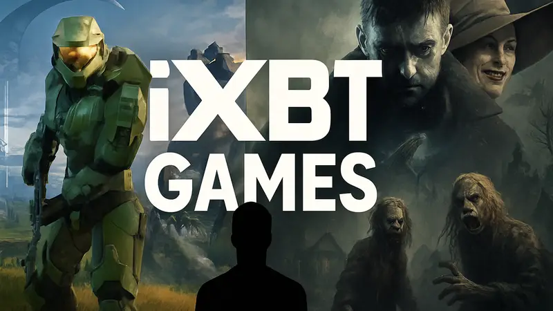 Логотип iXBT Games на фоне обложек игр Microsoft и Resident Evil, символизирующий дайджест.