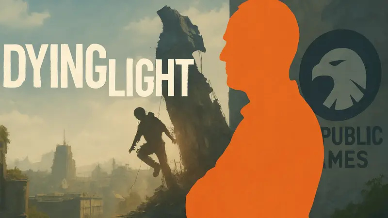 Крис Авеллон, известный сценарист игр, на фоне логотипа Dying Light 2 и Republic Games.
