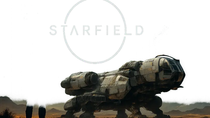 Логотип Starfield на фоне космического корабля, новый патч для улучшения стабильности на PS5.