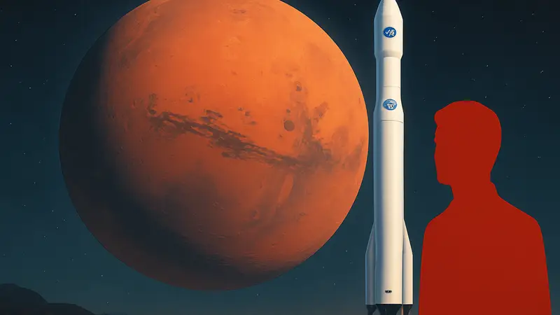 Ракета Relativity Space на фоне Марса, символизирующая миссию NASA.