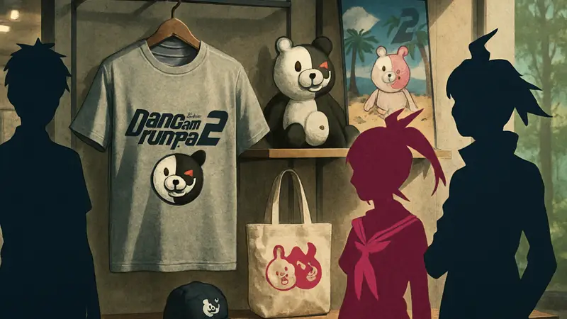Изображение мерчандайза Danganronpa 2, возможно, с персонажами или логотипом игры.