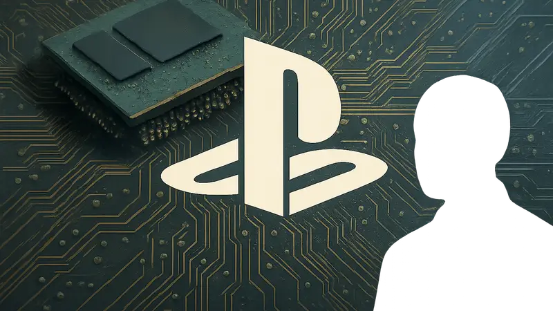 Логотип PlayStation на фоне микросхемы памяти