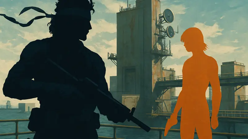 Обложка игры Metal Gear Solid 2: Sons of Liberty с персонажами Solid Snake и Raiden.