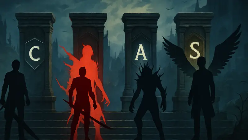 Изображение персонажей или элементов интерфейса из игры Devil Hunter, демонстрирующих ранги.