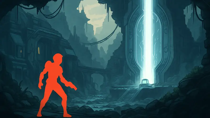 Скриншот из игры Narvas с футуристическим 2D-пейзажем