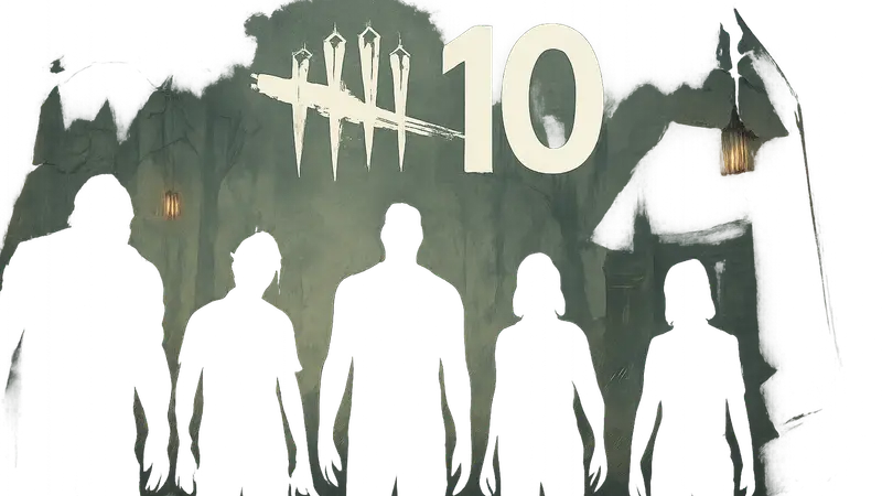 Логотип Dead by Daylight с отметкой '10th Anniversary Event' и силуэтами персонажей.
