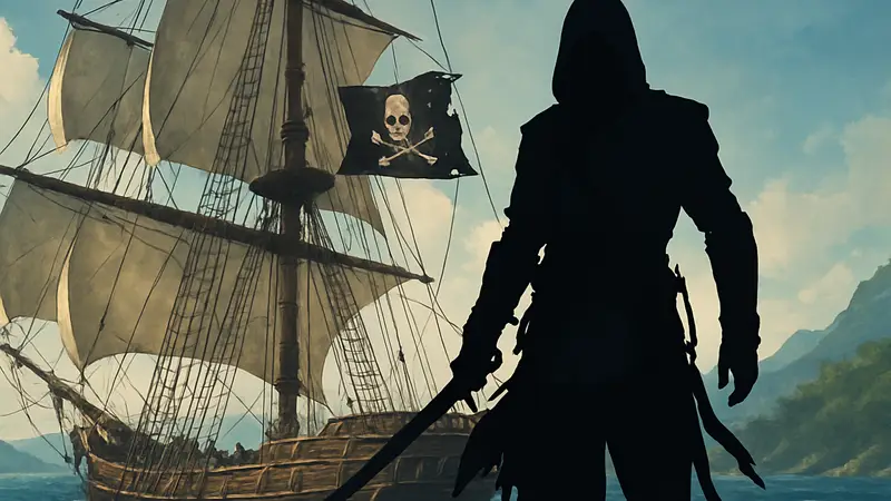 Эдвард Кенуэй на корабле "Галка" под пиратским флагом. Assassin's Creed Black Flag.
