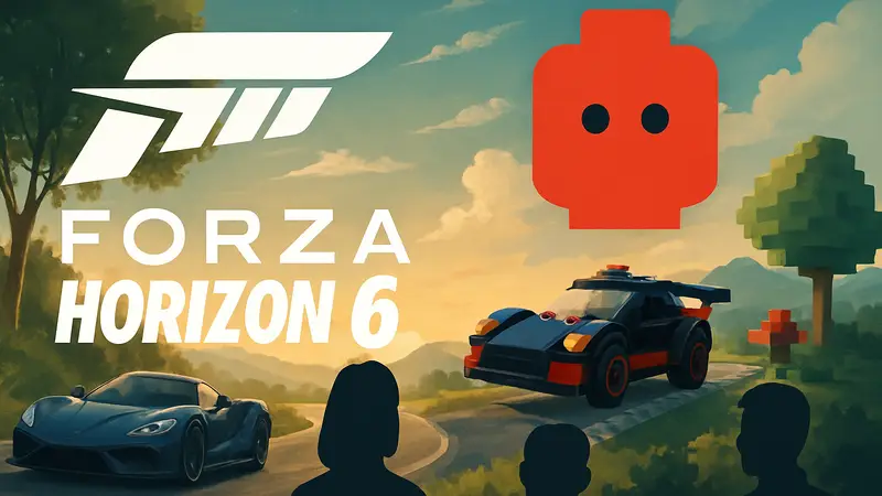 Логотипы Forza Horizon 6 и LEGO, стилизованные под гонки
