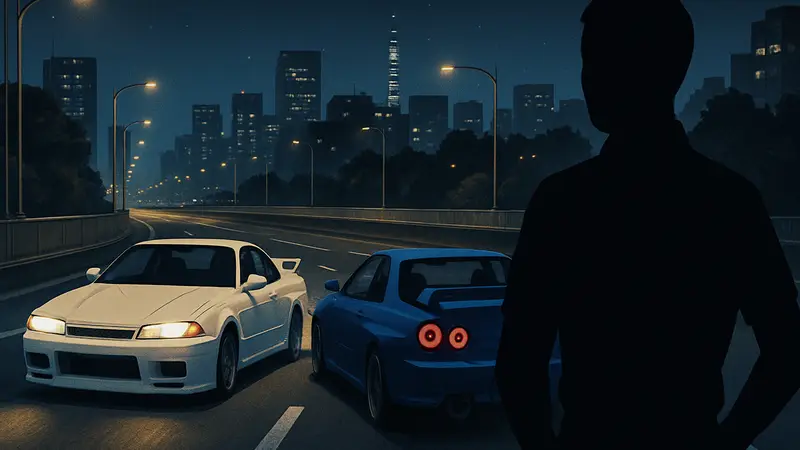 Обложка Tokyo Xtreme Racer с изображением гоночных автомобилей на ночной дороге