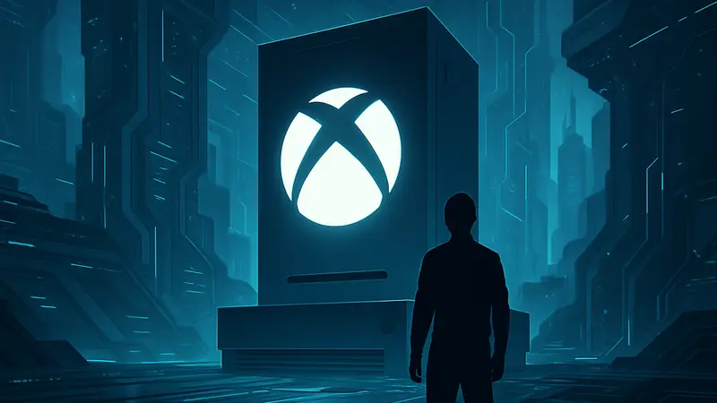 Концепт или логотип следующей консоли Xbox на футуристическом фоне, подчеркивающем инновации.