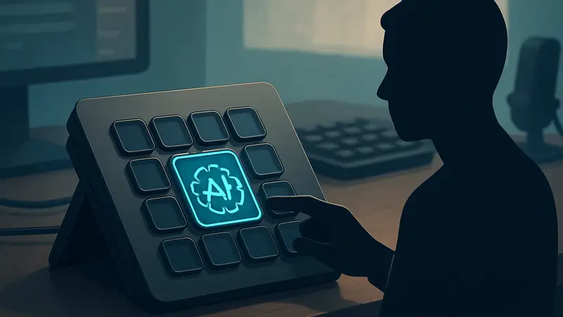 Панель Elgato Stream Deck с символом искусственного интеллекта, демонстрирующая автоматизацию.