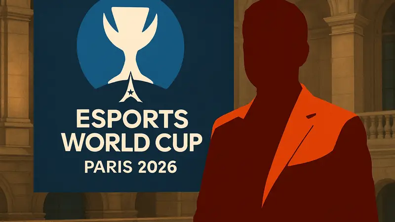 Николя Морер, CEO Team Vitality, на фоне логотипа Esports World Cup Paris 2026.