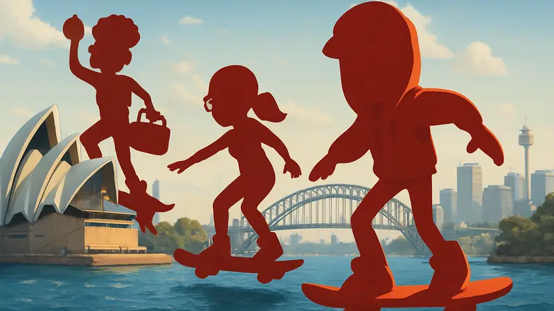 Персонажи Subway Surfers на фоне Сиднея, Австралия, с новыми сёрферами