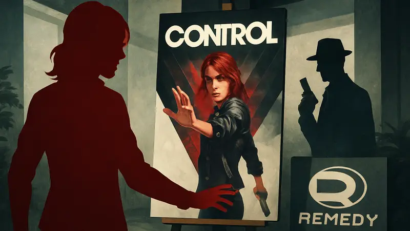 Обложка игры Control и логотип Remedy Entertainment, намек на Max Payne