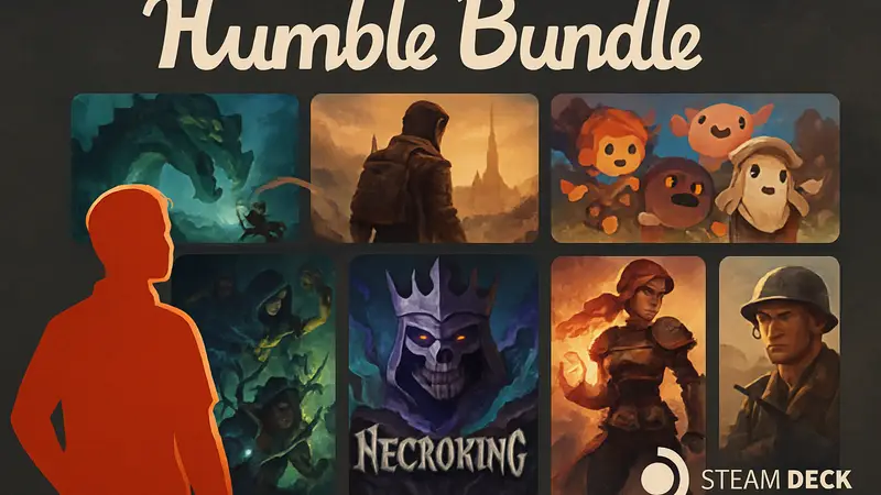 Изображение обложки Humble Bundle с играми и логотипом Steam Deck, посвященное 15-летию.