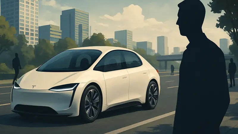 Футуристический беспилотный автомобиль без руля и педалей на дороге.