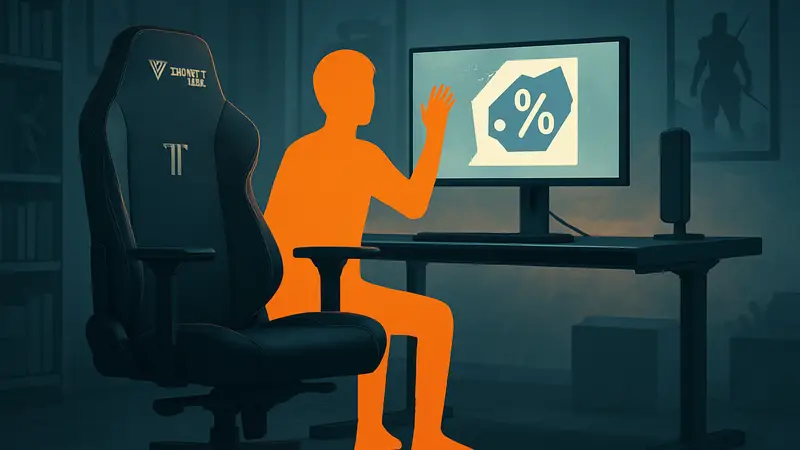 Игровое кресло Secretlab Titan Evo и стол Magnus Pro со скидкой, в геймерской обстановке.