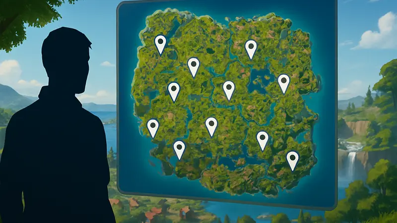 Карта Fortnite с отмеченными точками расположения NPC, скриншот из игры