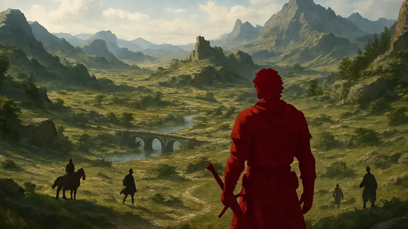 Кадр из геймплея Crimson Desert с обширным открытым миром и персонажами