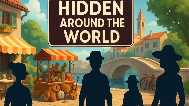 Главный экран игры Hidden Around the World с яркой иллюстрацией для поиска предметов.