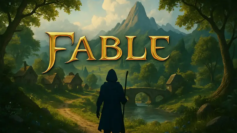 Логотип Fable на фоне фэнтезийного пейзажа, символизирующий возвращение культовой RPG.