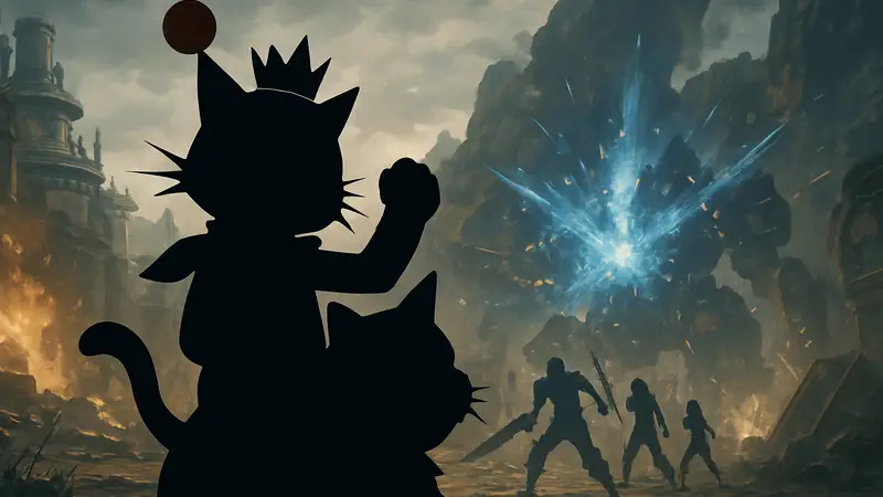 Кэт Сит из Final Fantasy 7 Rebirth на фоне боевой сцены