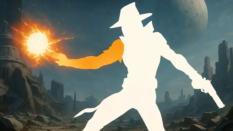 Солнечный Охотник из Destiny 2 в действии, использующий способности солнечного подкласса и мощное оружие.