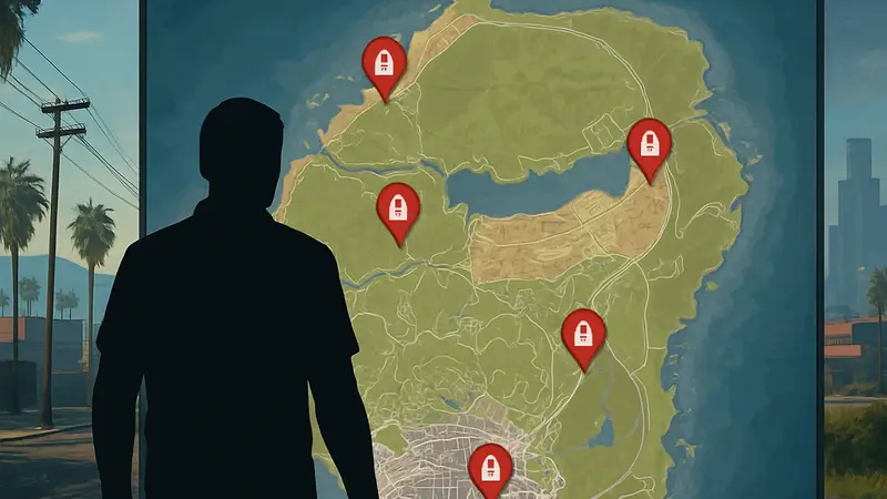 Карта GTA Online с отмеченными локациями бизнеса Lockup
