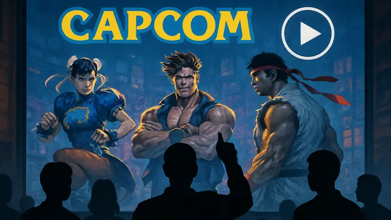 Логотип Capcom и персонажи Street Fighter 6, символизирующие бесплатную трансляцию киберспортивного турнира